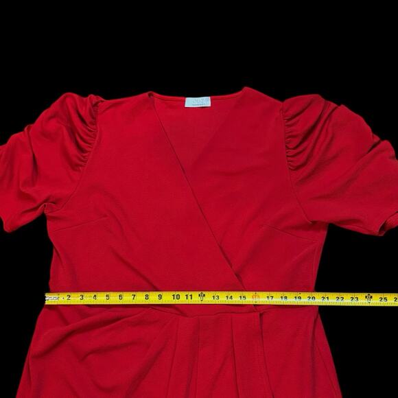 QUIZ Womens Plus Size Wrap Pleated Ruched Sleeve Red Midi Dress Size US 18 Party - Picture 7 of 12